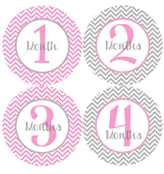 Girl Monthly Onesie Stickers - Baby Monthly Stickers - Pink & Grey Chevron Girl Month Stickers - Ashlyn Il_170x135