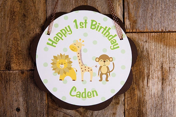Jungle Theme Happy Birthday Door Hanger Party Sign - Monkey Lion Giraffe - King of the Jungle Decorations Il_570xn
