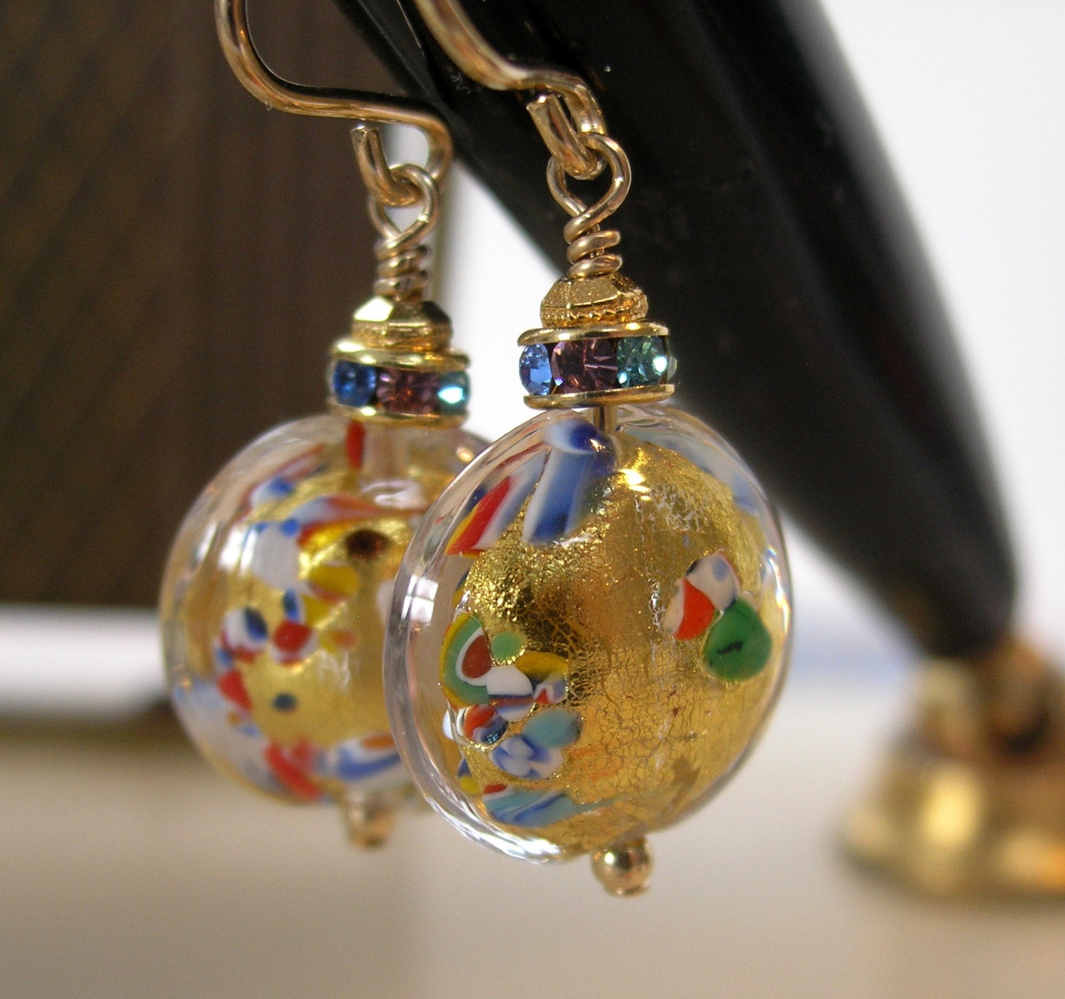 24K Gold-Leaf Venetian Foil Earrings, Disc Shape