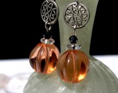 Pair of Coral Pink Pressed Glass Bead Earrings with Vintage Silver Links