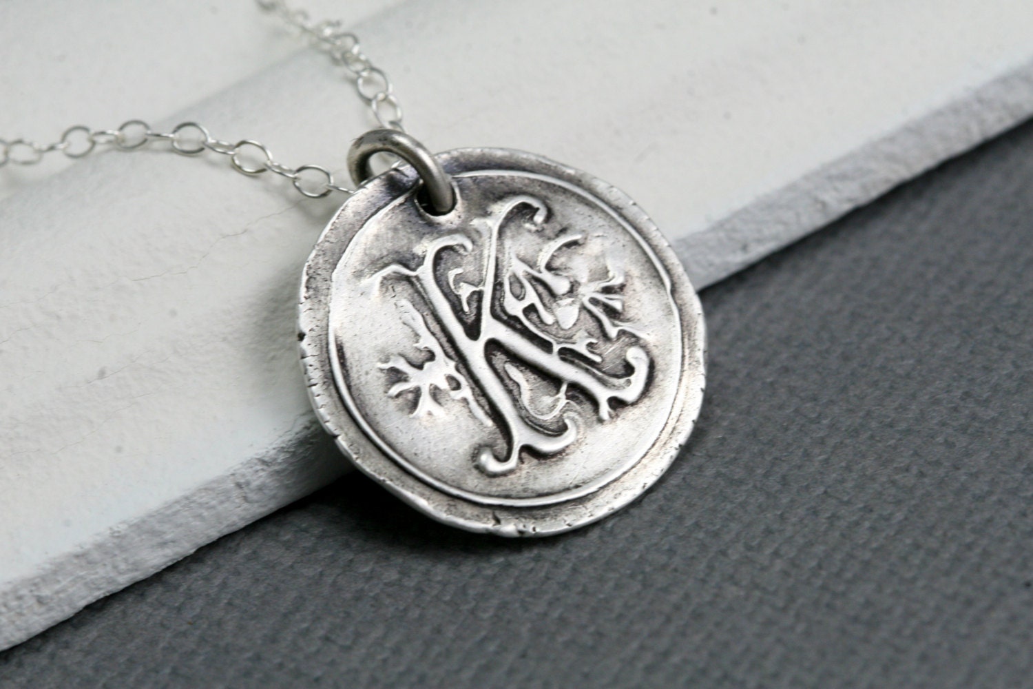 Vintage  Wax Seal Initial Monogram Charm, CHARM ONLY, Any Letter of the Alphabet ,Fine Silver,