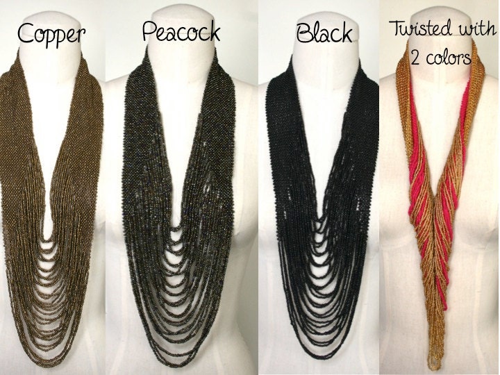 Beaded Layered Long Opera Necklace Bright Rainbow Colors Solid Statement Necklace Summer, All Colors Available