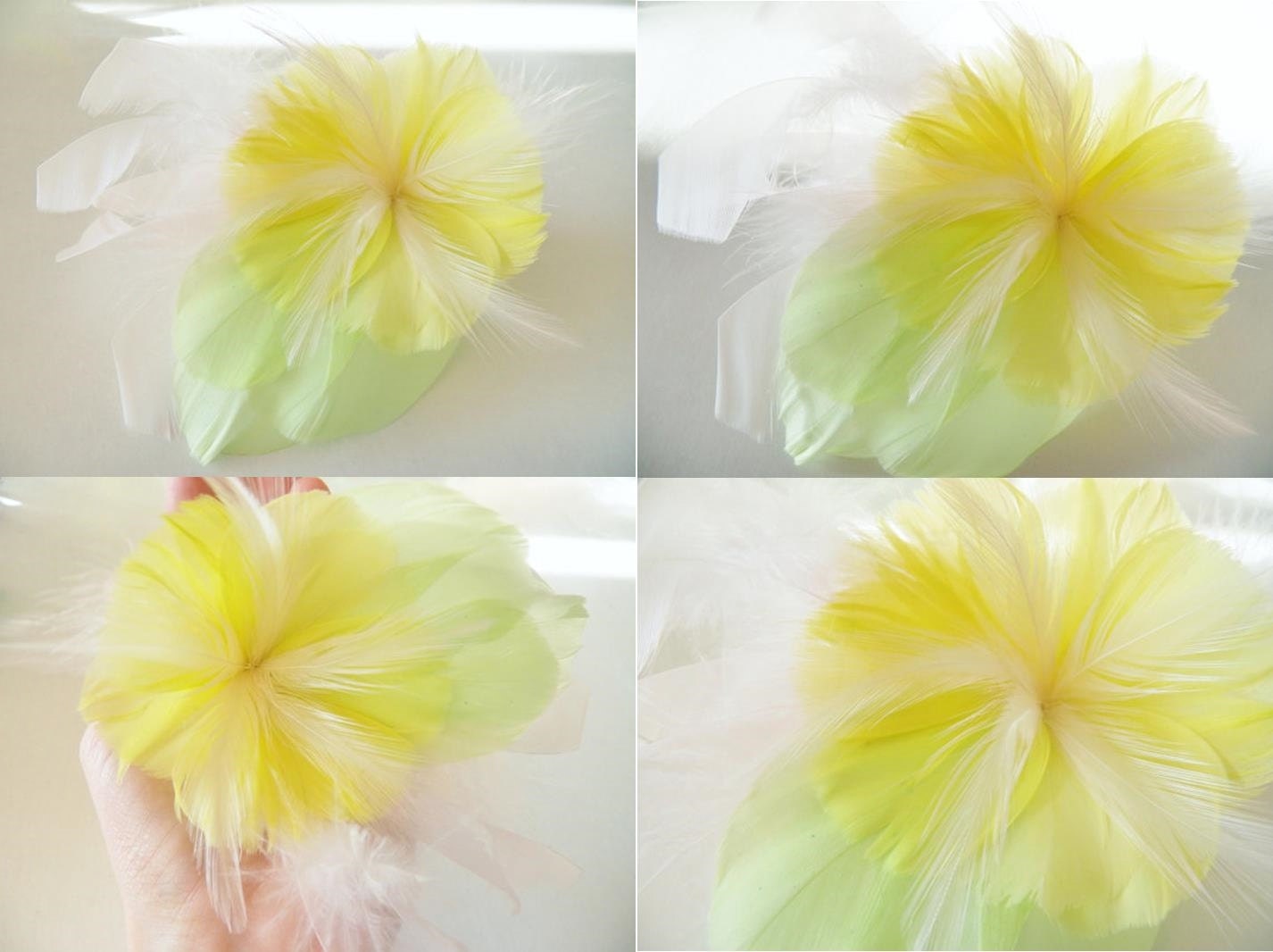 SET of FOUR Wedding Day Citrus Hibiscus Feather Fascinators Ready to Make Into Hair Clip, Shoe Clip or Decor