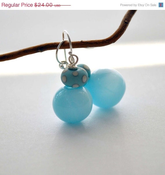 ON SALE Blue Polka Dots Hollow Glass Earrings