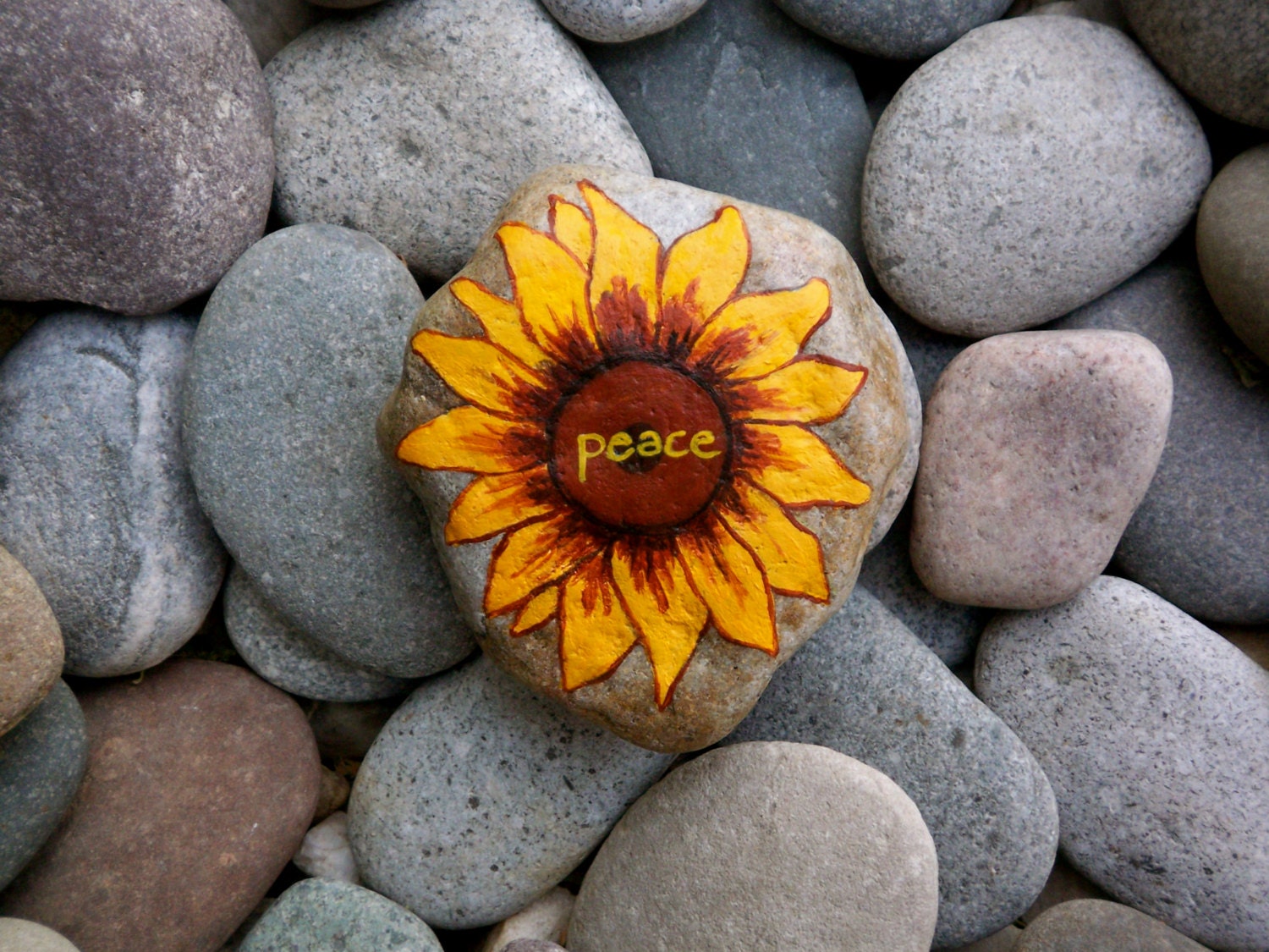 Sunflower Peace Rock Print