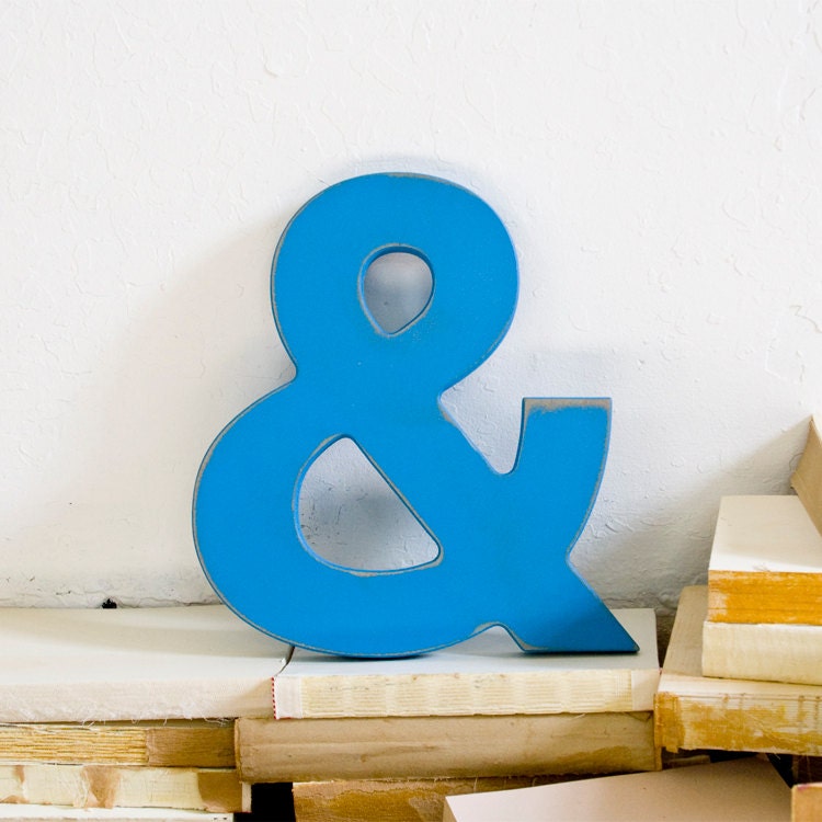 Blue Architectural Style Wood Ampersand Letter Distressed Wall Decor