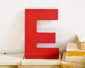 Red Mid Century Architectural Style Wood E Letter Distressed Wall Decor