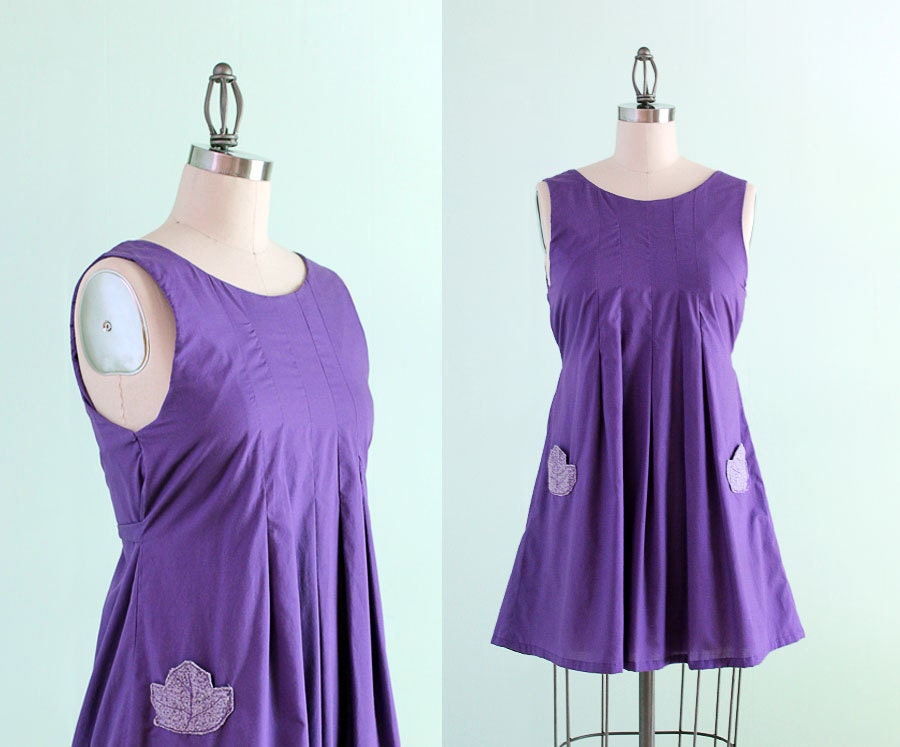 1960's Vintage Purple Pleated Mini Dress - Small Medium