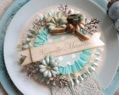 Mama Bird.  New Mommy Prize Ribbon Pin in Robin's Egg Blue with Lace