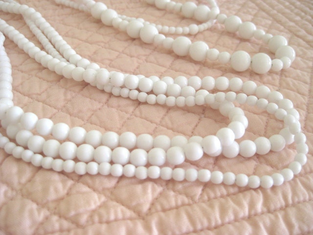 Mad Men White Glass Multi Strand Bead Necklace