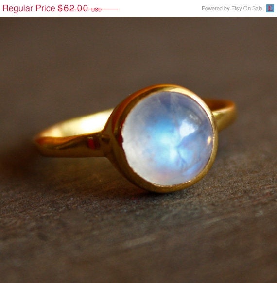 SALE 15 OFF June Birthstone Ring - Rainbow Moonstone Ring - Round - Stacking Ring