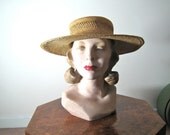 Beautiful vintage handwoven straw hat with openwork design