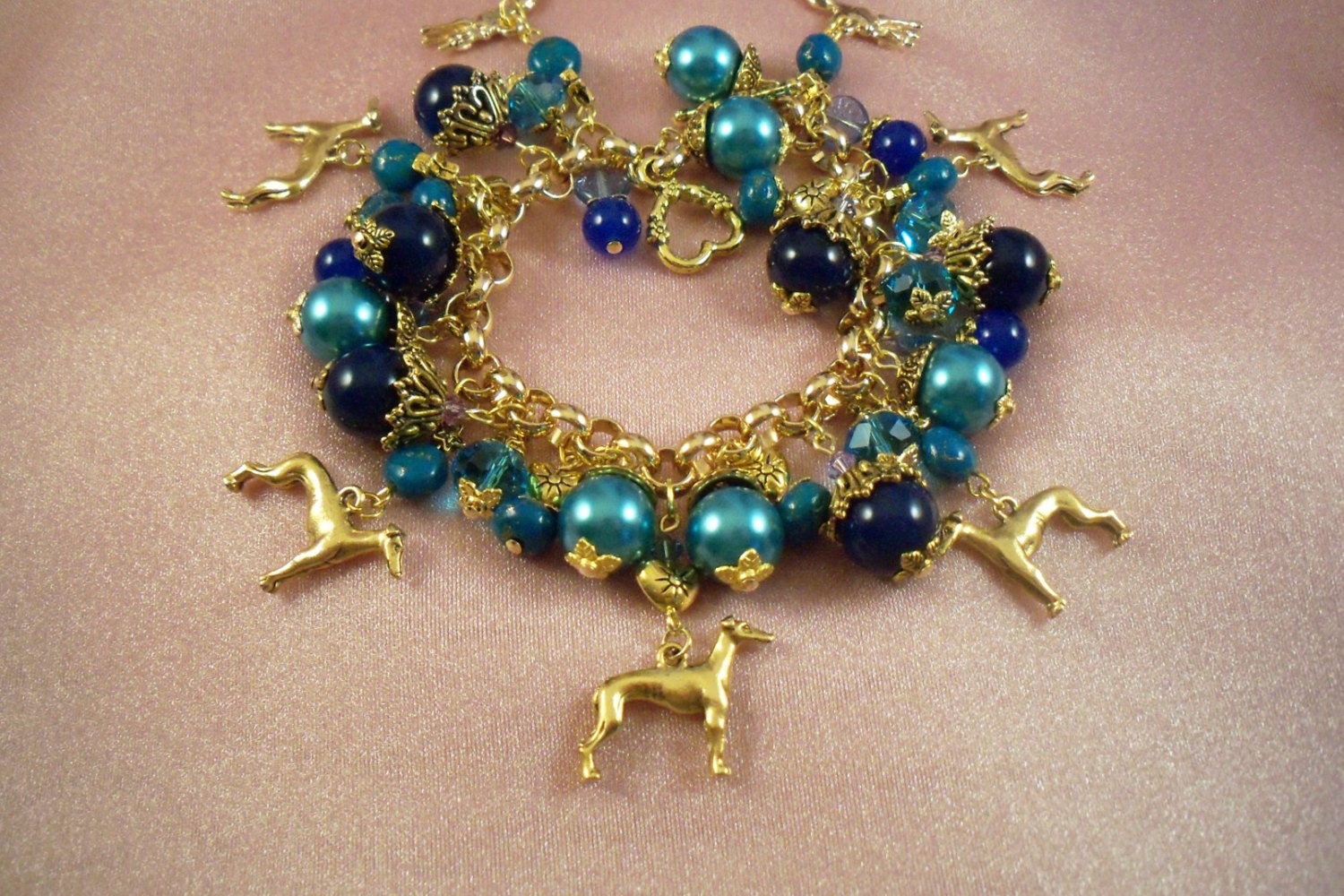 GREYHOUND - Italian Greyhound - Whippet Dog  Bracelet  brj11 - Jade - Swarovski  Crystals - Handcrafted - FREE shipping
