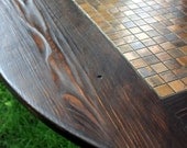 Circle Coffee Table, Tile Mosaic, Reclaimed Wood, Rustic Contemporary, "Copper Sunset", Dark Brown Waxed Finish - Handmade