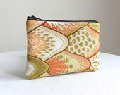 Small Zippered Coin Purse - Peach and Pale Olive
