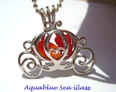 Sea Glass CINDERELLA Necklace Locket  Rare Orange / Red  Beach Glass  From Puerto Rico  Ready To Ship FREE SHIPPING