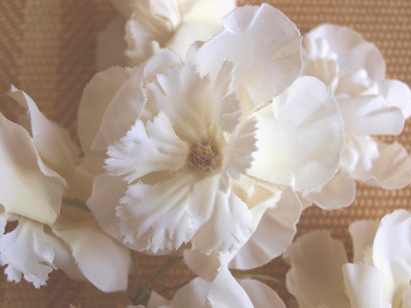 Vintage White Silk Millinery Flowers 6 stems