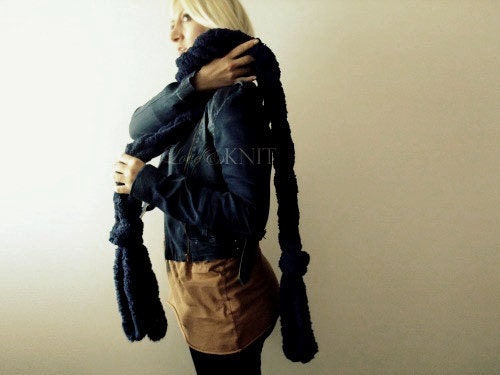 Dark Navy Plush Braid Scarf