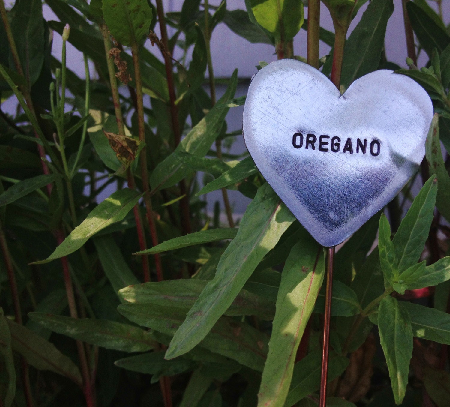 Garden Herb Signs - 5 Heart Markers - Father's Day Gift - Customizable - Personalized Plant Markers - Up cycled Metal Eco Friendly