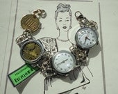 Unusual Handmade Recycled Vintage Watches Bracelet with Vintage British Coin, Eco Friendly Jewellery