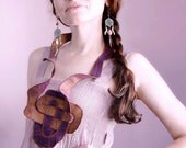 Fabric Necklace- Celtic Knot, Silk Cotton, Fashion Statement Accessory, Brown Purple (Milk Chocolate Brown Beige Dark Purple Violet)