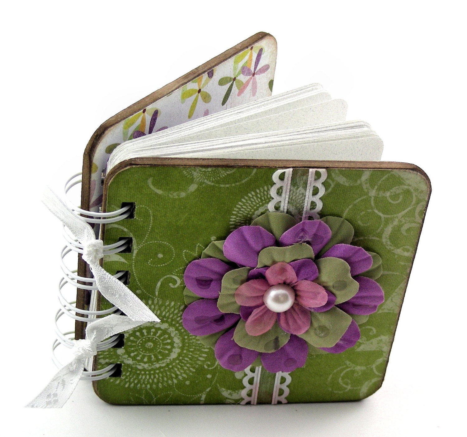 Rainy Day Blooms Mini Blank Book, doodle - sketch - collage - write, spring green - lavender - purple