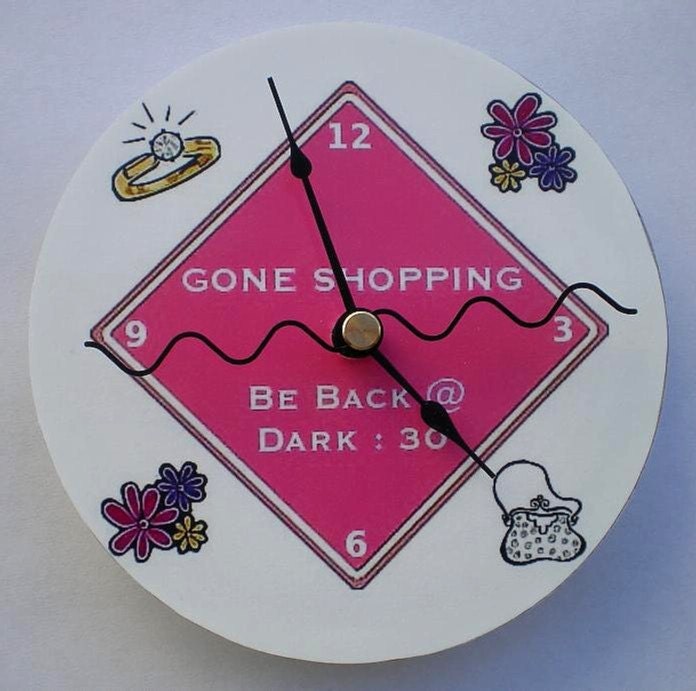 Cd Clock Gone Shopping Back at Dark 30 Recycled Compact Disc Clock for Desk or Wall