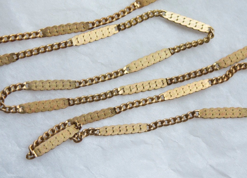 20 feet Vintage 1960s Brass Chain / Thin Woven Bar with Links