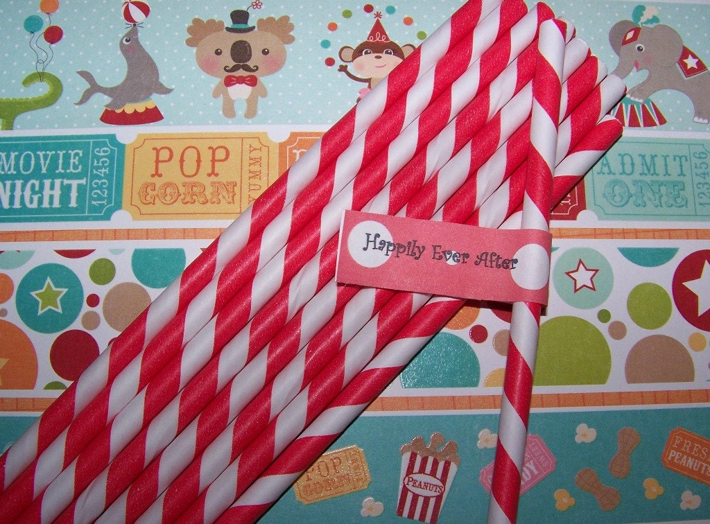 Paper  Straw   40 Red Stripe Straws   Durable   Vintage Kitchen   Candy Cane Straws   Ships Quickly Everywhere