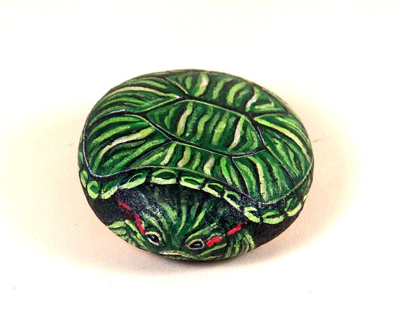 Green turtle, hand painted rck