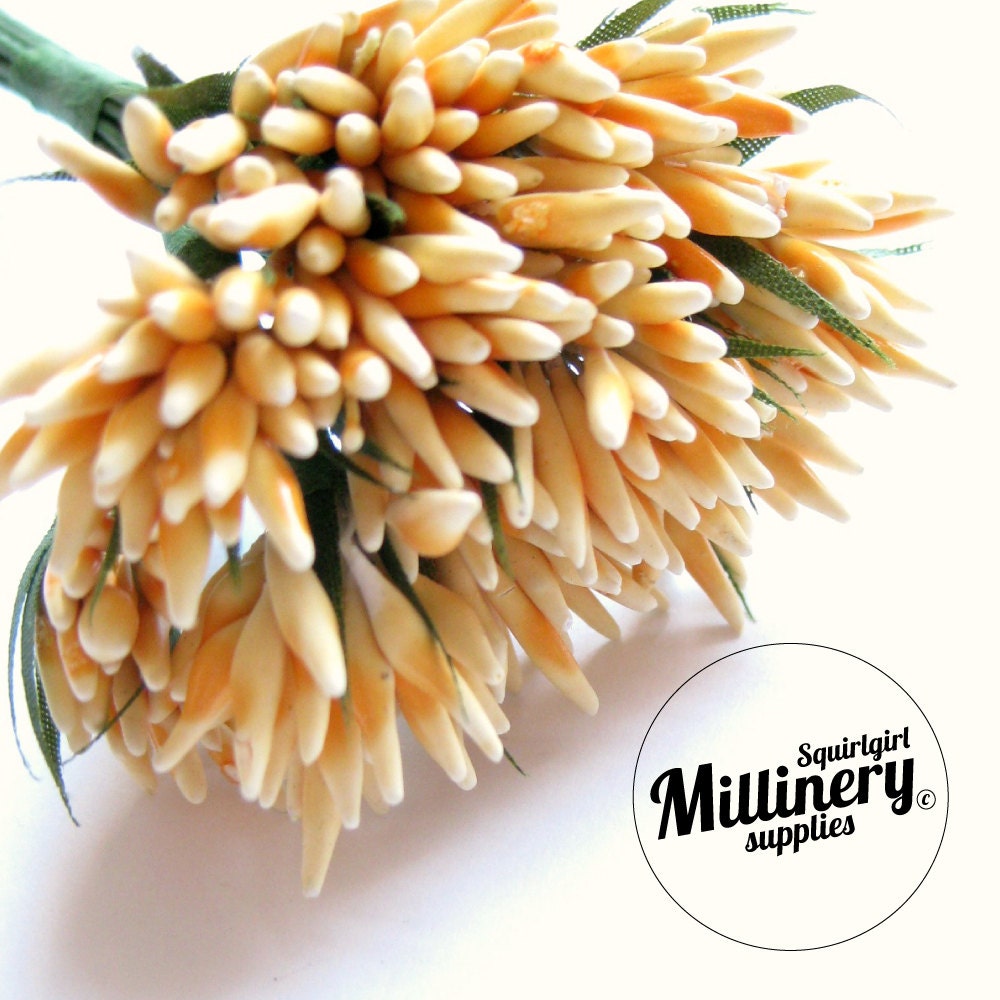 Yellow Spikey Bud Flower Picks / Stamens for Millinery & Flower Making Bunch of 12