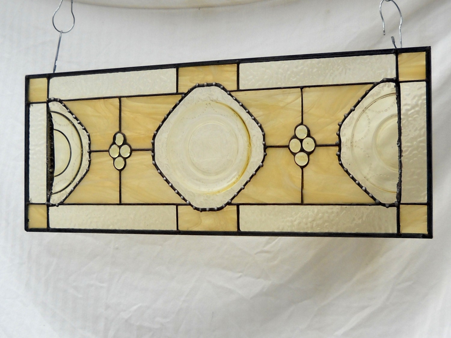 Madrid Valance Stained Glass Plate Panel 1930s Depression Glass Window Treatment Stained Glass Dish