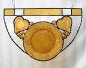 Stained Glass Panel Sandwich Glass Plate Swag with Amber Tiara Hearts Stained Glass Window Dressing