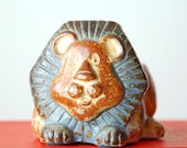 Mid Century Lion Votive Holder Vintage Pottery Stoneware