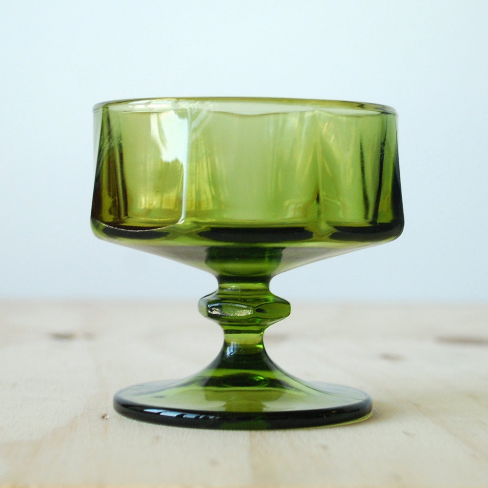 Vintage Green Glass Sherbet Glass Retro 1970s