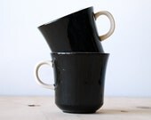 Pair of Mikasa Monochrome Mugs Black and White Cera Stone Mid Century Modern