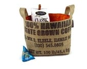 Repurposed Hawaiian, USA Coffee Bag and Burlap Basket - Large. Eco Friendly Storage, Organizer, Gift Basket. Recycled Coffee Bag.