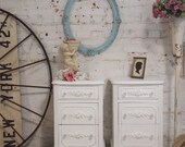 Painted Cottage Chic Pair of Shabby White Romantic French Night Table NT135