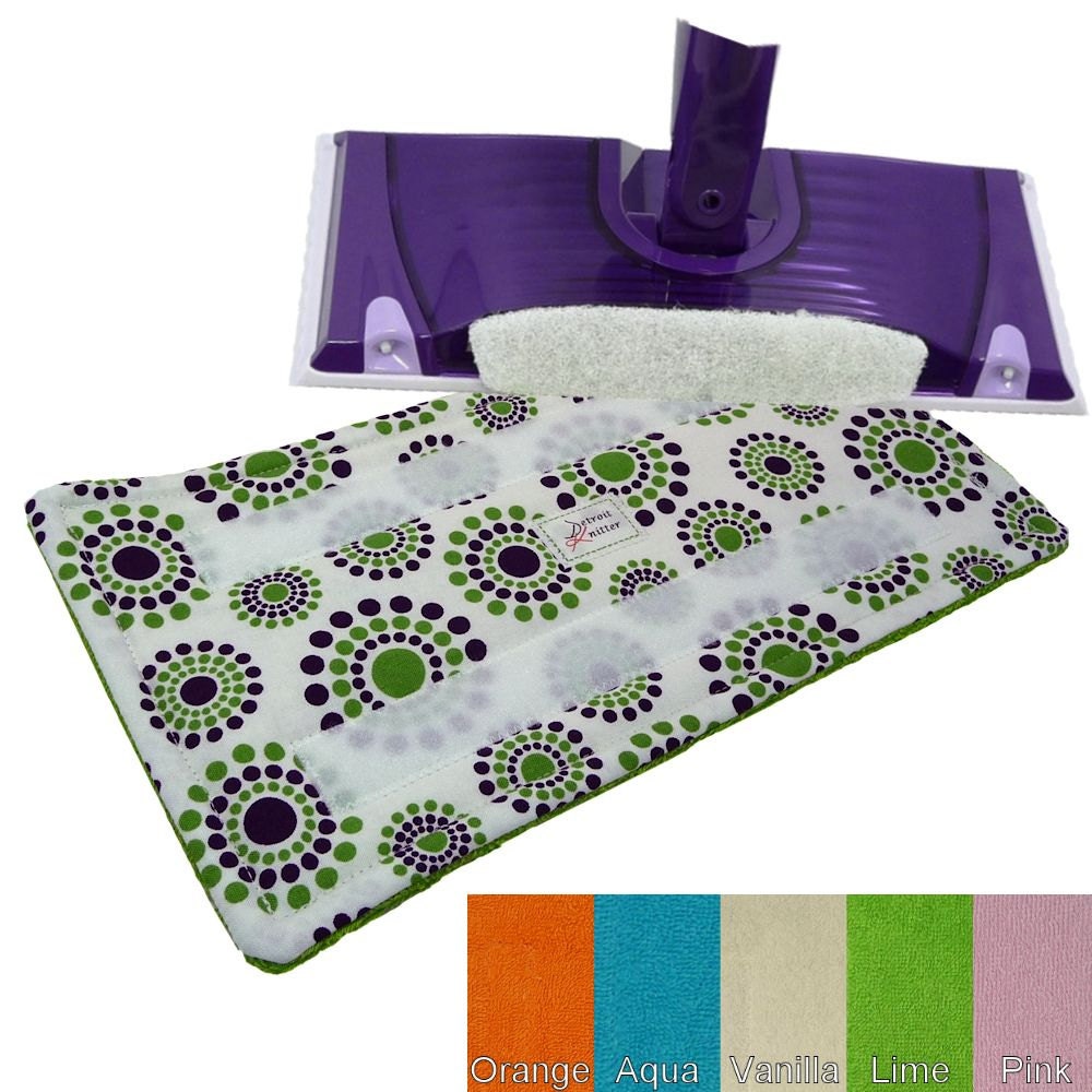 3 Wet Jet Pads - Swifters - Reusable Washable for WetJets - Dotted Circles Purple and Green