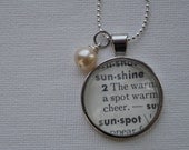 Vintage Dictionary Word Necklace Pendant SUNSHINE