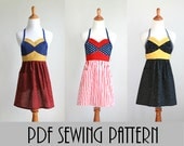 The WONDER HERO Woman's Full Super Hero Apron Pattern - multiple sizes - red, white, blue, yellow, stars