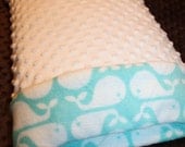 White Toddler Pillowcase for 12x16- Whales on Light Blue Plush with White Minky Dot- Whale Pillowcase- Small Pillowcase