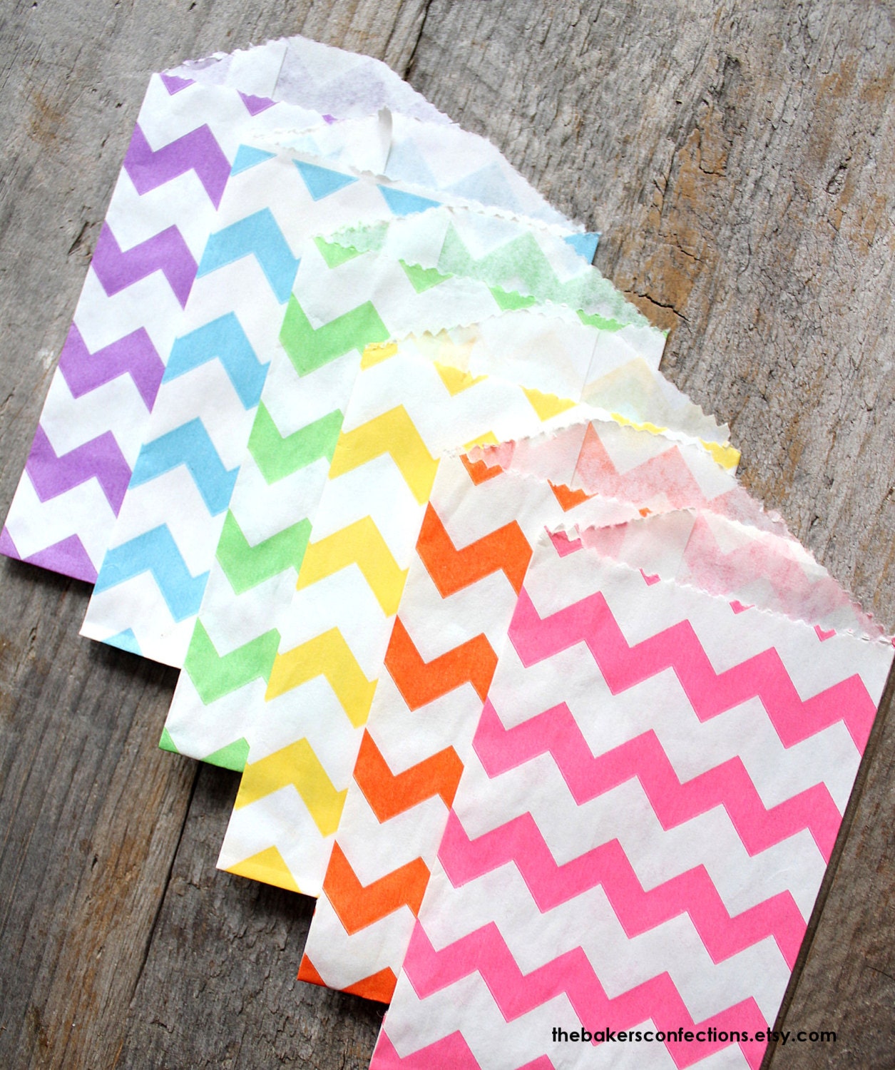 MINI Girls Rainbow Chevron Favor Bags, Mini Paper Treat Bags, Utensil Bags - 6 Color Set (set of 18 - 3 each color)