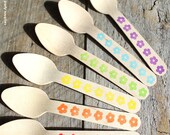 Small Wooden Spoons in BOYS Rainbow Flower - Eco-friendly Cupcake Spoons, Ice Cream Spoons (set of 18)