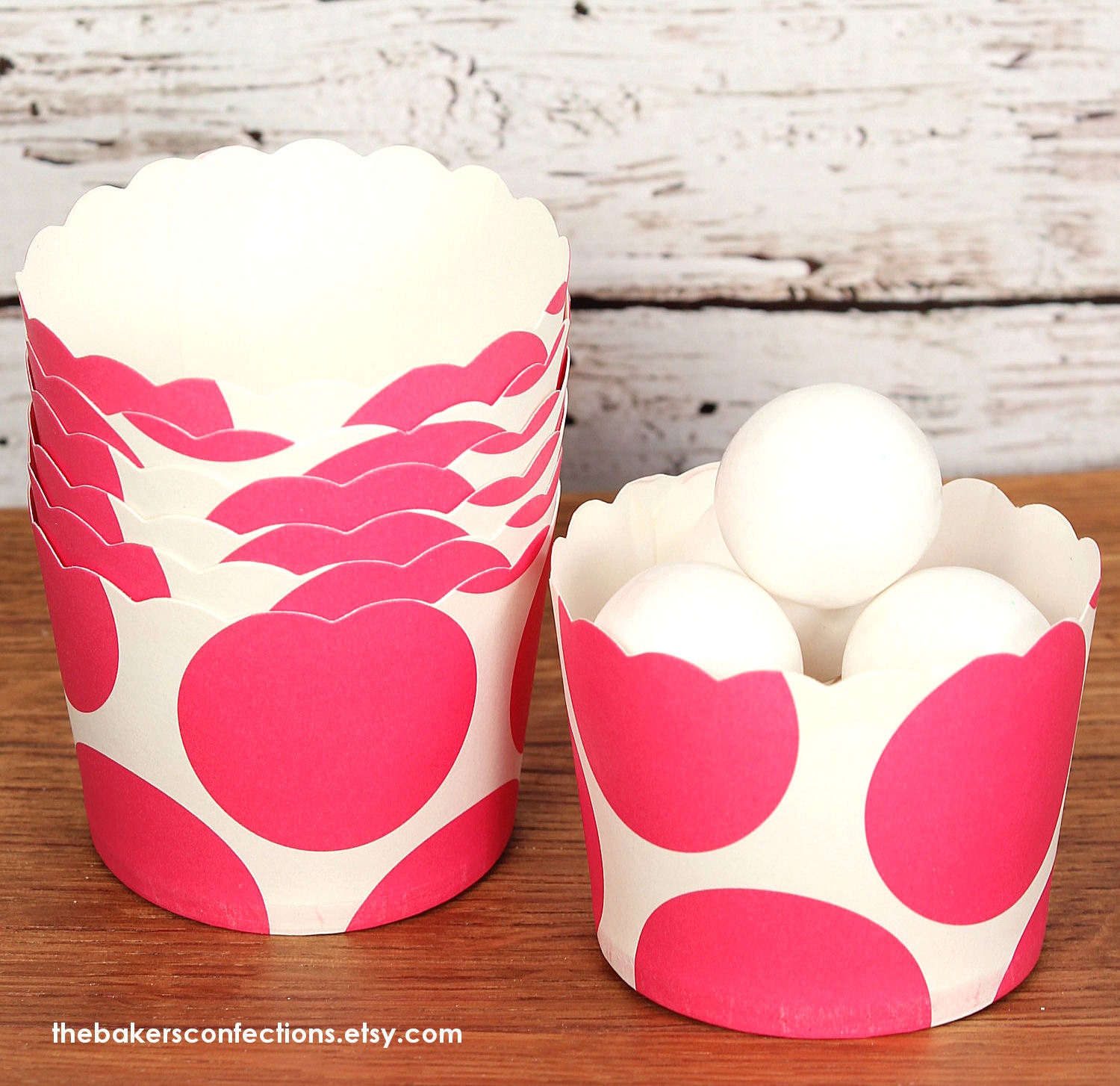 Pink Polka Dot Small Baking Cups, Candy Cups, Favor Cups, - Perfect for Small Cupcakes, Muffins, Candy (24 Count)