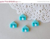 CLEARANCE SALE Turquoise plastic handmade house buttons set of four