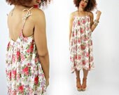 vintage 80s white FLORAL spagetti strap SUN dress