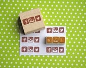 Hand Carved Mounted Social Media Icon Stamp -Instagram, Facebook & Twitter Stamp-