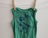 Dinosaur RAWR Summer Tank Onesie, Cotton Velociraptor bodysuit, dyed green or custom colors