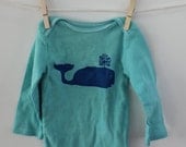 Whale Baby One Piece, Nautical, Ocean, Cotton long sleeved baby onesie, nature, animal, blue, light teal, baby shower gift
